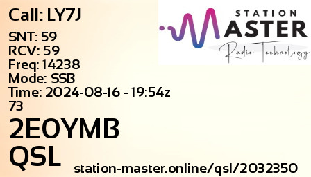 QSL Card for 2E0YMB QSO with LY7J