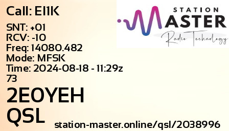 QSL Card for 2E0YEH QSO with EI1K