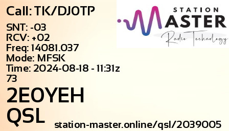 QSL Card for 2E0YEH QSO with TK/DJ0TP