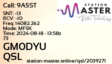 QSL Card for GM0DYU QSO with 9A5ST