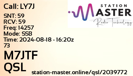 QSL Card for M7JTF QSO with LY7J