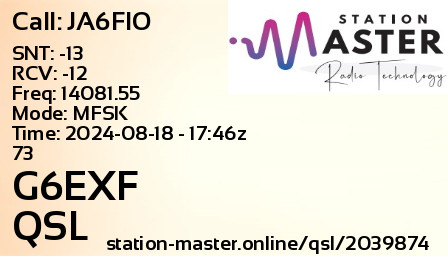 QSL Card for G6EXF QSO with JA6FIO