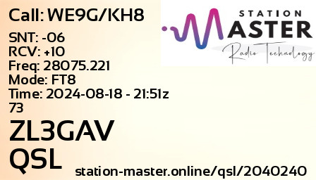 QSL Card for ZL3GAV QSO with WE9G/KH8