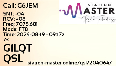 QSL Card for G1LQT QSO with G6JEM