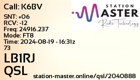 QSL Card for LB1RJ QSO with K6BV