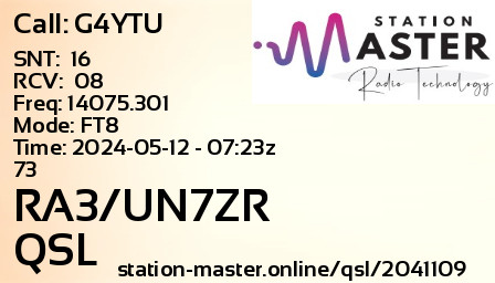 QSL Card for RA3/UN7ZR QSO with G4YTU