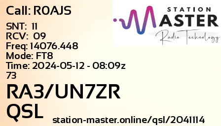 QSL Card for RA3/UN7ZR QSO with R0AJS