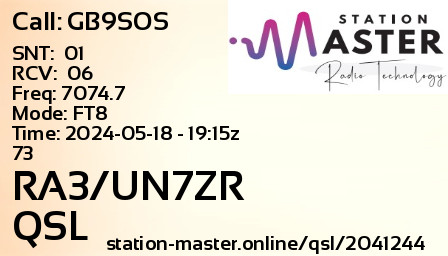 QSL Card for RA3/UN7ZR QSO with GB9SOS