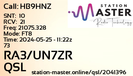QSL Card for RA3/UN7ZR QSO with HB9HNZ