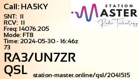 QSL Card for RA3/UN7ZR QSO with HA5KY