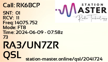 QSL Card for RA3/UN7ZR QSO with RK6BCP