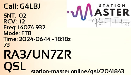 QSL Card for RA3/UN7ZR QSO with G4LBJ