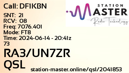 QSL Card for RA3/UN7ZR QSO with DF1KBN
