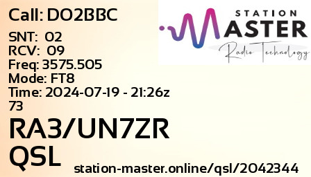 QSL Card for RA3/UN7ZR QSO with DO2BBC