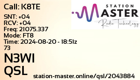 QSL Card for N3WI QSO with K8TE