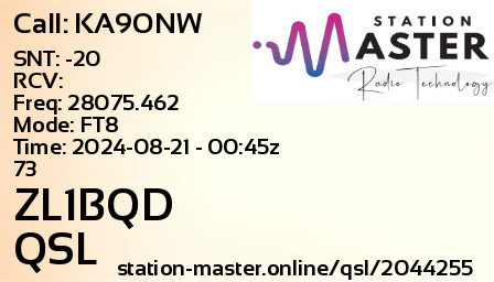 QSL Card for ZL1BQD QSO with KA9ONW