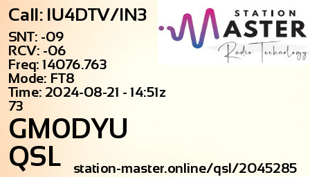 QSL Card for GM0DYU QSO with IU4DTV/IN3