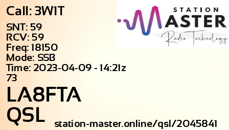 QSL Card for LA8FTA QSO with 3W1T