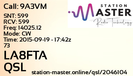 QSL Card for LA8FTA QSO with 9A3VM