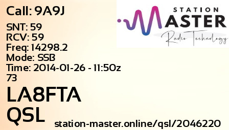 QSL Card for LA8FTA QSO with 9A9J