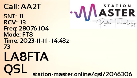 QSL Card for LA8FTA QSO with AA2T