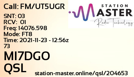 QSL Card for MI7DGO QSO with FM/UT5UGR