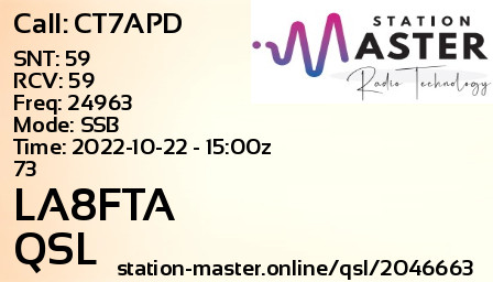 QSL Card for LA8FTA QSO with CT7APD