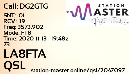 QSL Card for LA8FTA QSO with DG2GTG