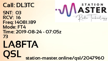 QSL Card for LA8FTA QSO with DL3TC