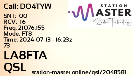 QSL Card for LA8FTA QSO with DO4TYW