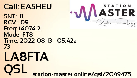 QSL Card for LA8FTA QSO with EA5HEU