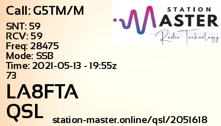 QSL Card for LA8FTA QSO with G5TM/M