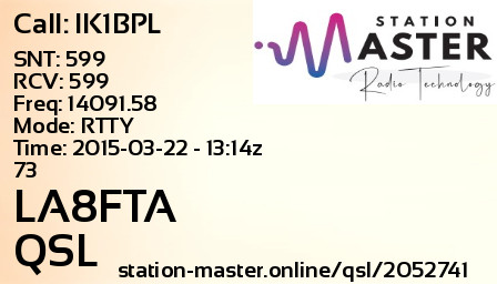 QSL Card for LA8FTA QSO with IK1BPL