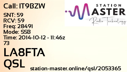 QSL Card for LA8FTA QSO with IT9BZW
