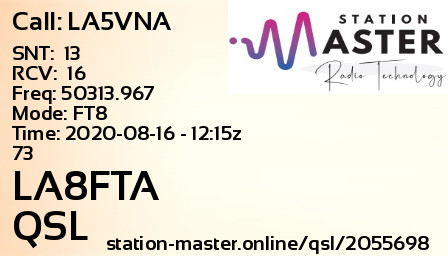 QSL Card for LA8FTA QSO with LA5VNA