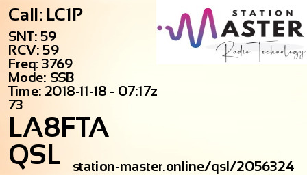 QSL Card for LA8FTA QSO with LC1P