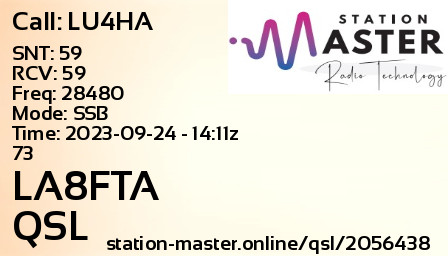 QSL Card for LA8FTA QSO with LU4HA