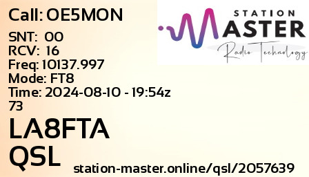 QSL Card for LA8FTA QSO with OE5MON