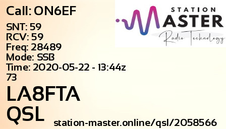 QSL Card for LA8FTA QSO with ON6EF