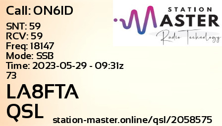 QSL Card for LA8FTA QSO with ON6ID