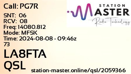 QSL Card for LA8FTA QSO with PG7R