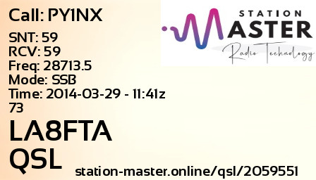 QSL Card for LA8FTA QSO with PY1NX