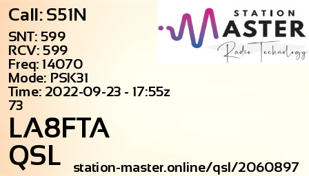 QSL Card for LA8FTA QSO with S51N