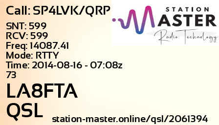 QSL Card for LA8FTA QSO with SP4LVK/QRP