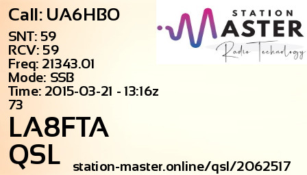 QSL Card for LA8FTA QSO with UA6HBO