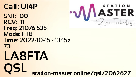 QSL Card for LA8FTA QSO with UI4P