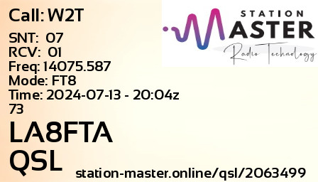 QSL Card for LA8FTA QSO with W2T