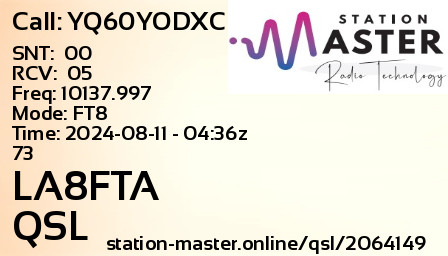 QSL Card for LA8FTA QSO with YQ60YODXC