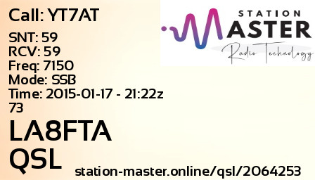 QSL Card for LA8FTA QSO with YT7AT