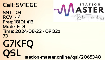 QSL Card for G7KFQ QSO with SV1EGE